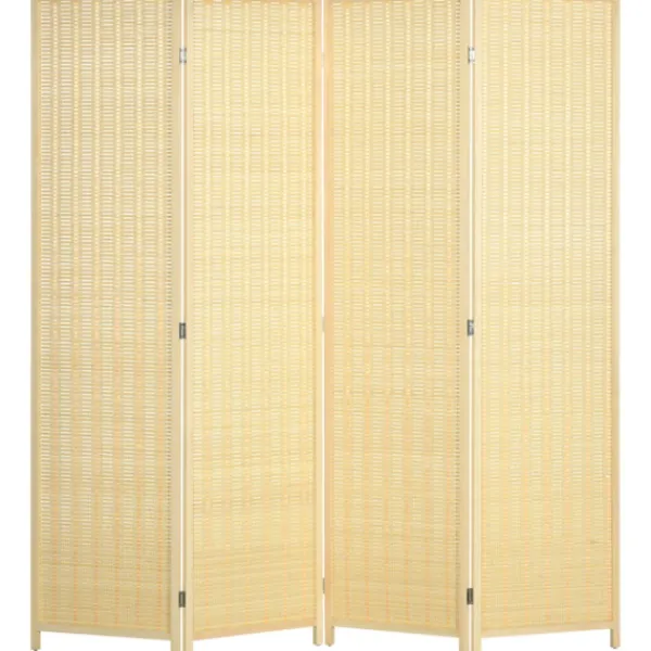 Rootz Living Kontorsmöbler>Rootz 4 -stycksrumsdelare - Sekretessskärm - Foldbar partition - Natural Bamboo - 180 cm x 180 cm - Enkel förvaring för vardagsrum, sovrum