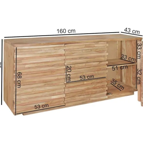 Rootz Living Byråer>Rootz 160 x 75 x 43 cm Wood Acacia Natural - Lantlig byrå & dörrar - Hallskåp