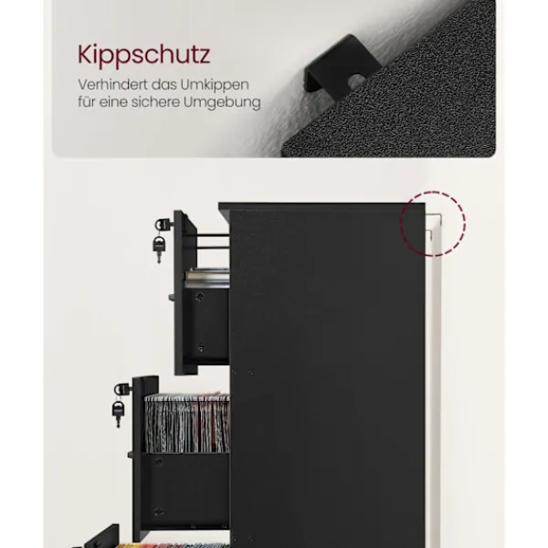 Rootz Living Kontorsmöbler>Rootz Arkivskåp - Bläck Svart - Spånskiva - 40 cm x 41 cm x 103 cm - 23 kg - Kontorsförvaring - 50 kg Kapacitet