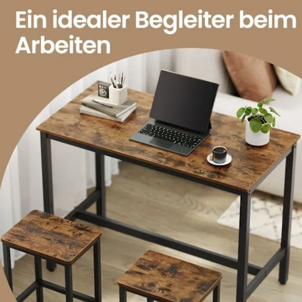 Rootz Living Matgrupper>Rootz Bar Table Set - Pub Table - Bistro Set - Space Saving - Hållbar träflipplatta och järn - Tabell: 120x60x90cm, stol: 40x30x65cm