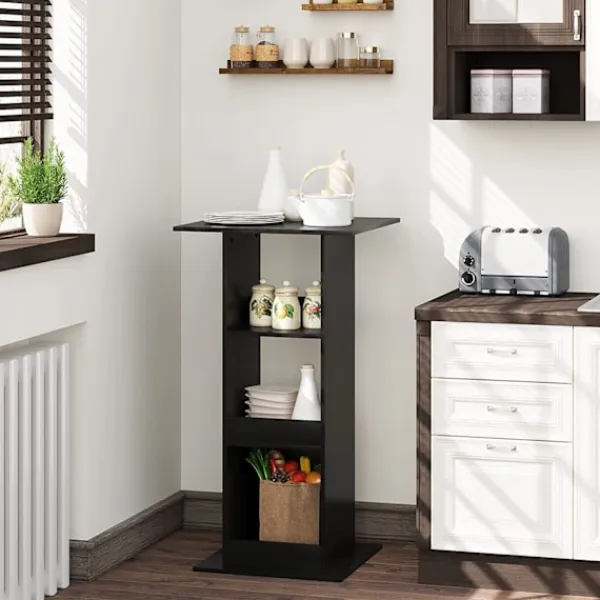 Rootz Living Matbord>Rootz Barbord med hyllor - Matbord - Förvaringsskåp - Platssparande - Massivt trä Material - 60cm x 60cm x 112cm - Ljus Ek + Vit