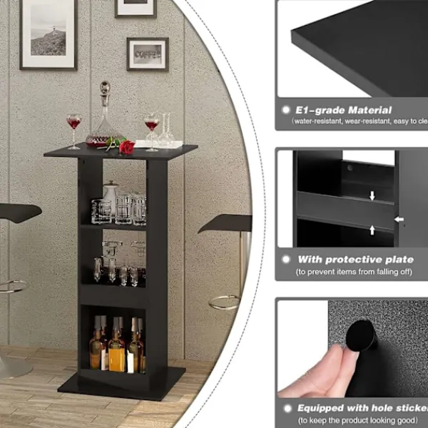 Rootz Living Matbord>Rootz Barbord med hyllor - Matbord - Förvaringsskåp - Platssparande - Massivt trä Material - 60cm x 60cm x 112cm - Ljus Ek + Vit