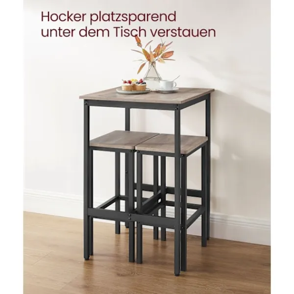 Rootz Living Matgrupper>Rootz barbordsset - Greige fläckigt bläck svart - spånskiva stål - bistro pallar - hög lastkapacitet - 60 cm x 60 cm x 90 cm
