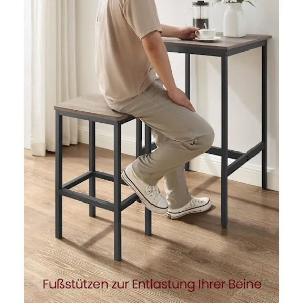 Rootz Living Matgrupper>Rootz barbordsset - Greige fläckigt bläck svart - spånskiva stål - bistro pallar - hög lastkapacitet - 60 cm x 60 cm x 90 cm