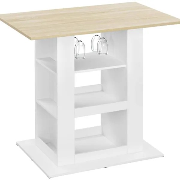 Rootz Living Matbord>Rootz Bart -bord med förvaring - Hemstångsbord - Multifunktionsbänk - 2 glashållare - 105 cm x 94 cm x 68 cm - brun, vit