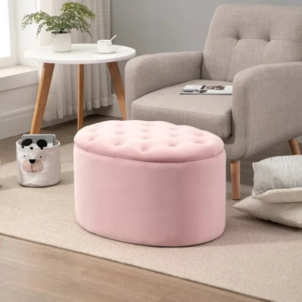 Rootz Living Sittpuffar>Rootz Bänk - Klädd bänk med förvaringsutrymme - Bröstbänk - Oval form - Hall - Sovrum - Vardagsrum - Sammetslen - Polyester - Rosa - 71 x 52 x 42 cm | Fyndiq