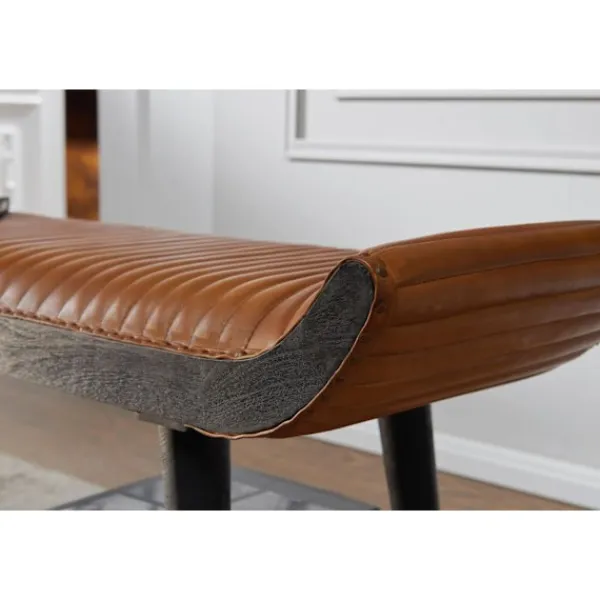 Rootz Living Balkongmöbler>Rootz bänk äkta läder - massiv trä bänk brun 125x51x38 cm modern - Design stoppad bänk hall Läder bänk säng bänk 2 personer - Hall bänk modern
