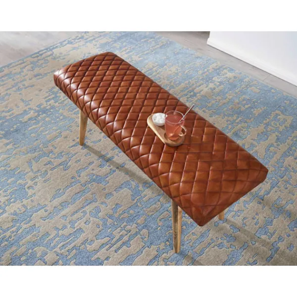Rootz Living Balkongmöbler>Rootz bänk äkta läder - massivt trä bänk 115x53x38 cm - 2 sits klädd bänk hall matsal brun - Liten läder sängbänk Hall möbel hall bänk