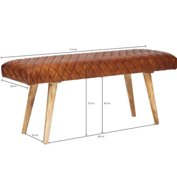 Rootz Living Balkongmöbler>Rootz bänk äkta läder - massivt trä bänk 115x53x38 cm - 2 sits klädd bänk hall matsal brun - Liten läder sängbänk Hall möbel hall bänk