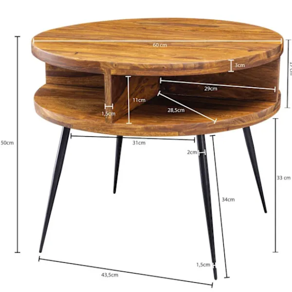 Rootz Living Småbord>Rootz bord Sheesham massivt trä - metall 60x45x60 cm bord vardag