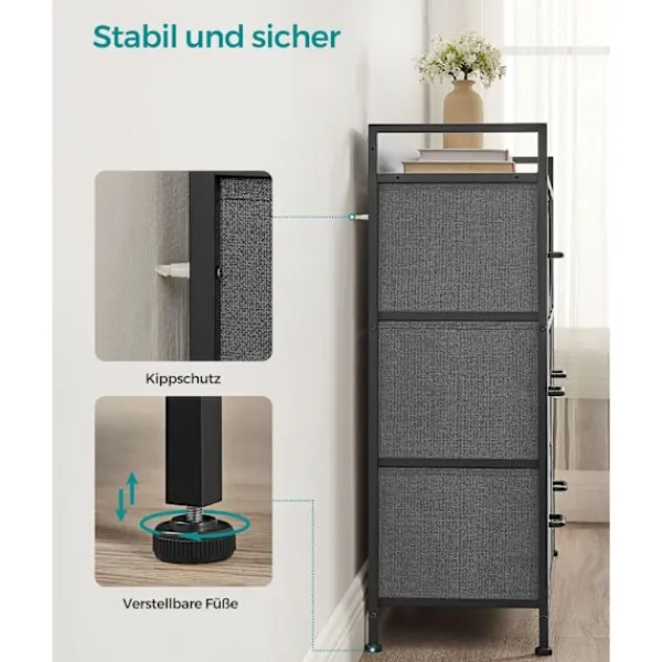 Rootz Living Byråer>Rootz byrå med 3 lådor - Förvaringsskåp - Gråsvart träsäde - Spånskiva stål ovävt tyg - Stora lådor - 28,5 cm x 98 cm x 85 cm - 12,8 kg Vikt - 36 kg T | Fyndiq