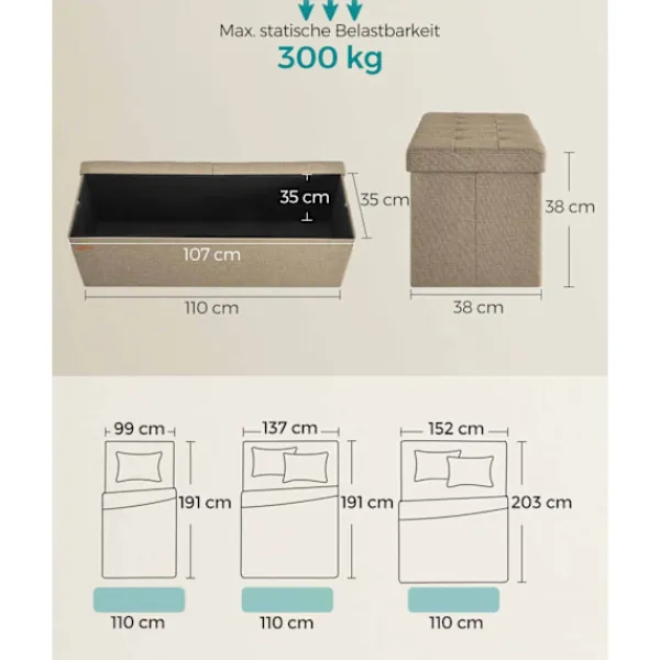 Rootz Living Kistor & Koffertar>Rootz Camel Brown Seat Chest - Förvaring Ottoman - Fotstöd - MDF-konstruktion - Imiterad linneklädsel - Skumstoppning - 38cm x 110cm x 38cm - 9,1kg - | Fyndiq
