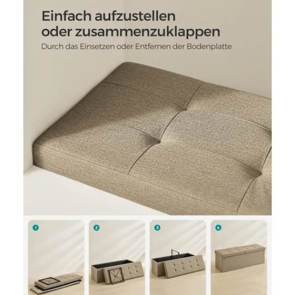 Rootz Living Kistor & Koffertar>Rootz Camel Brown Seat Chest - Förvaring Ottoman - Fotstöd - MDF-konstruktion - Imiterad linneklädsel - Skumstoppning - 38cm x 110cm x 38cm - 9,1kg - | Fyndiq