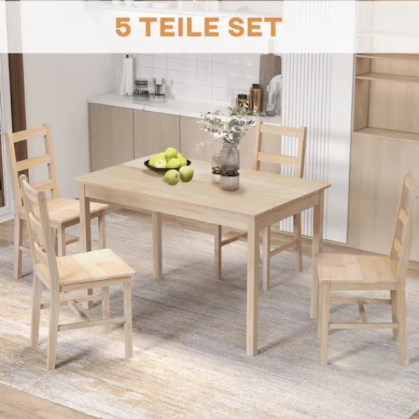 Rootz Living Matgrupper>Rootz 5-delad matbordsset - Matsalsmöbler - Matsalsset i furu - Utrymmesbesparande design - Högkvalitativa material - Golvskydd - Bord: 118L x 73W x 7 | Fyndiq