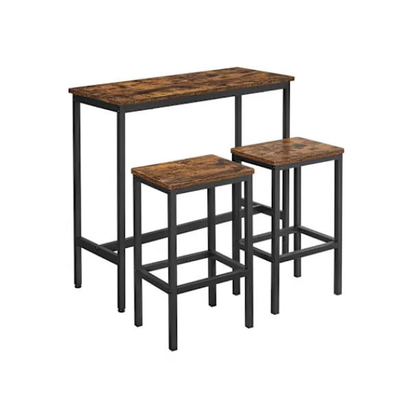 Rootz Living Matgrupper>Rootz 3-delad vintage brun-svart barbordsset - spånskiva stål - pubbord - bänkhöjd bord - köksbord - 100cm x 40cm x 90cm