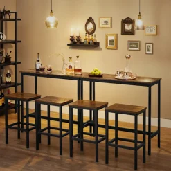Rootz Living Matgrupper>Rootz 3-delad vintage brun-svart barbordsset - spånskiva stål - pubbord - bänkhöjd bord - köksbord - 100cm x 40cm x 90cm