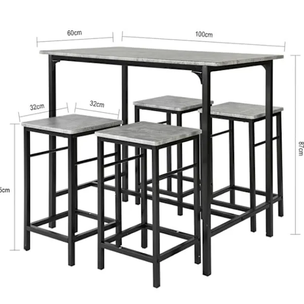Rootz Living Matgrupper>Rootz 5-delade barbordsset - Barstolar - Matsalsset - Robust metallstomme - MDF-fanerskiva - Hög lastkapacitet - 100 cm x 87 cm x 60 cm bord, 32 cm x | Fyndiq