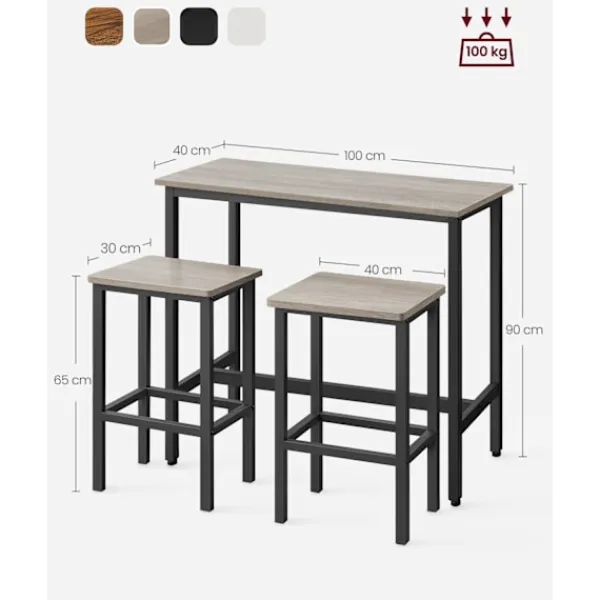 Rootz Living Matgrupper>Rootz 3-delade barbordsset - Pubbord - Counter Height Bord - Spånskiva och stål - Greige fläckigt bläck Svart - 100 cm x 40 cm x 90 cm - 40 cm x 30 cm | Fyndiq