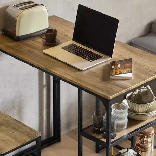 Rootz Living Matgrupper>Rootz 3-delade barbordsset - Barbord med 2 stolar - Matsalsset - MDF-bordsskiva med PVC - Metallram - Platsbesparande förvaringshyllor - Perfekt för k | Fyndiq