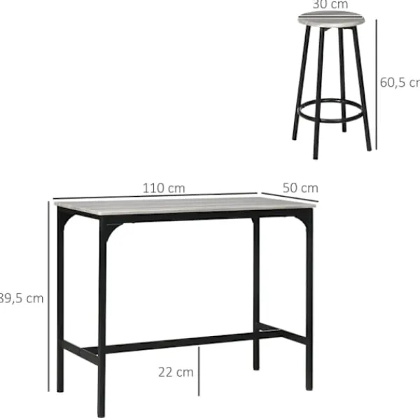 Rootz Living Matgrupper>Rootz 5-delade barbordsset - Industriell matsalsset - Kompakt barmöbel - Utrymmesbesparande design - 110 cm x 50 cm x 89,5 cm bord