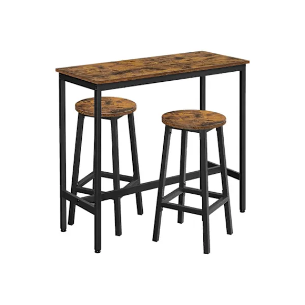 Rootz Living Matgrupper>Rootz 3-delade barbordsset - Vintage Brun-Svart - Spånskiva stål - 100cm x 90cm x 40cm - 65cm x 32cm (Ø x H) - 18,1kg - 100kg Statisk belastningskapac | Fyndiq