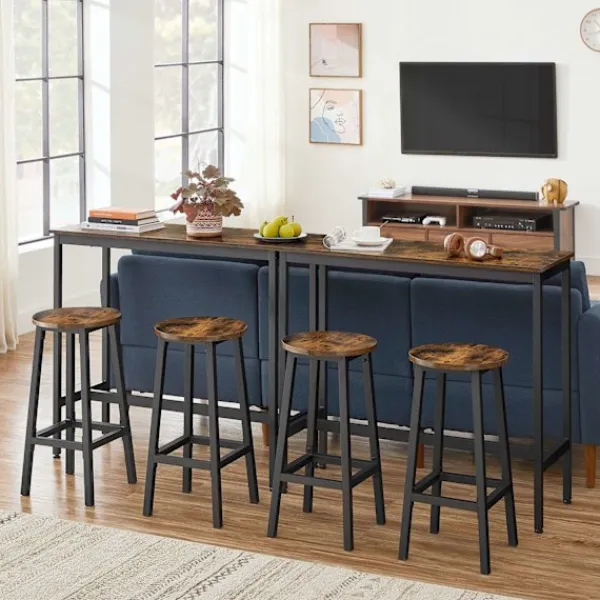 Rootz Living Matgrupper>Rootz 3-delade barbordsset - Vintage Brun-Svart - Spånskiva stål - 100cm x 90cm x 40cm - 65cm x 32cm (Ø x H) - 18,1kg - 100kg Statisk belastningskapac | Fyndiq