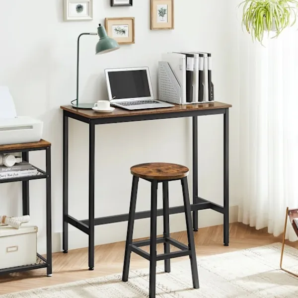 Rootz Living Matgrupper>Rootz 3-delade barbordsset - Vintage Brun-Svart - Spånskiva stål - 100cm x 90cm x 40cm - 65cm x 32cm (Ø x H) - 18,1kg - 100kg Statisk belastningskapac | Fyndiq