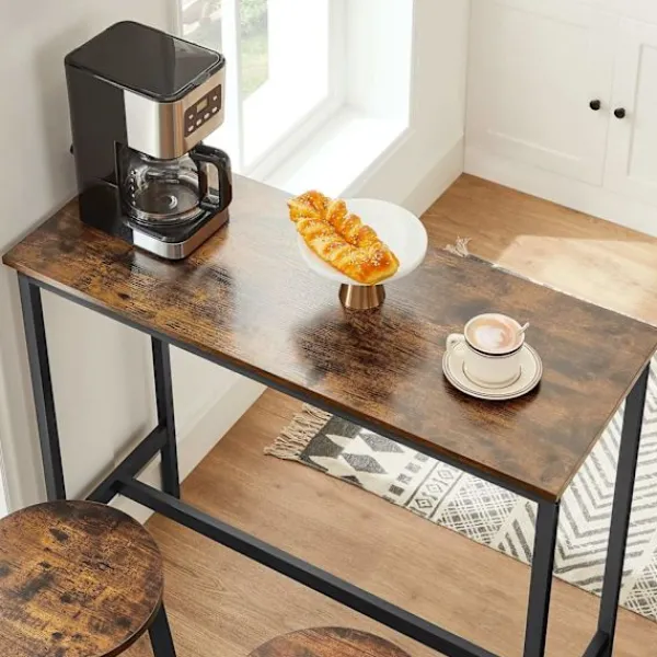Rootz Living Matgrupper>Rootz 3-delade barbordsset - Vintage Brun-Svart - Spånskiva stål - 100cm x 90cm x 40cm - 65cm x 32cm (Ø x H) - 18,1kg - 100kg Statisk belastningskapac | Fyndiq