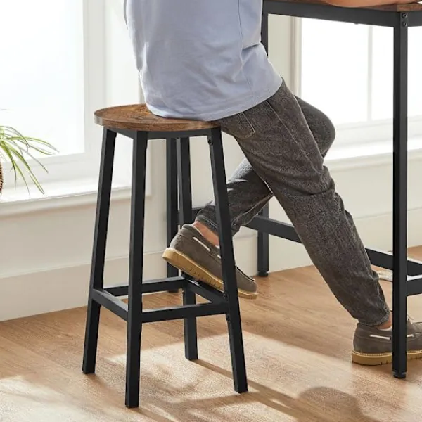 Rootz Living Matgrupper>Rootz 3-delade barbordsset - Vintage Brun-Svart - Spånskiva stål - 100cm x 90cm x 40cm - 65cm x 32cm (Ø x H) - 18,1kg - 100kg Statisk belastningskapac | Fyndiq