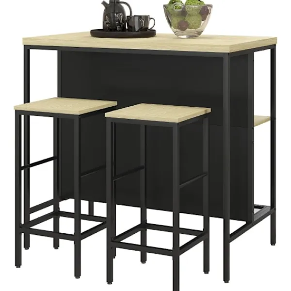 Rootz Living Matgrupper>Rootz 3-delade barbordsset - Barstolar - Pubbord - Fläckbeständigt - Utrymmesbesparande - Stålstomme - 100W x 60D x 95H cm (Bord), 32W x 32D x 68H cm | Fyndiq