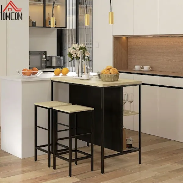 Rootz Living Matgrupper>Rootz 3-delade barbordsset - Barstolar - Pubbord - Fläckbeständigt - Utrymmesbesparande - Stålstomme - 100W x 60D x 95H cm (Bord), 32W x 32D x 68H cm | Fyndiq