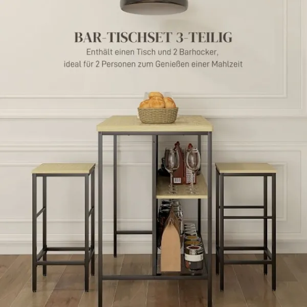Rootz Living Matgrupper>Rootz 3-delade barbordsset - Barstolar - Pubbord - Fläckbeständigt - Utrymmesbesparande - Stålstomme - 100W x 60D x 95H cm (Bord), 32W x 32D x 68H cm | Fyndiq