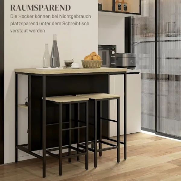 Rootz Living Matgrupper>Rootz 3-delade barbordsset - Barstolar - Pubbord - Fläckbeständigt - Utrymmesbesparande - Stålstomme - 100W x 60D x 95H cm (Bord), 32W x 32D x 68H cm | Fyndiq