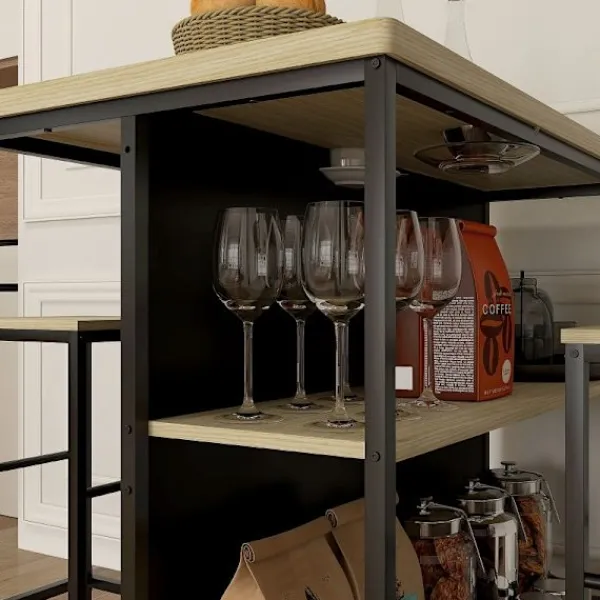 Rootz Living Matgrupper>Rootz 3-delade barbordsset - Barstolar - Pubbord - Fläckbeständigt - Utrymmesbesparande - Stålstomme - 100W x 60D x 95H cm (Bord), 32W x 32D x 68H cm | Fyndiq