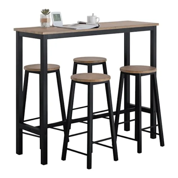 Rootz Living Matgrupper>Rootz 5-delade barbordsset - Köksmatsalskombination - Trädgårdsmöbler - MDF med PVC-skiva - Robust metallstomme - Hög lastkapacitet - 120 cm x 100 cm | Fyndiq