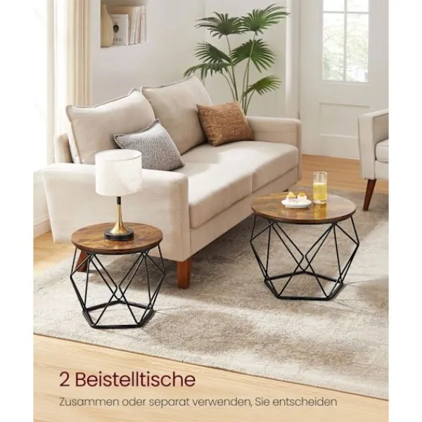 Rootz Living Småbord>Rootz 2-delade sidobord - Ändbord - Vintage Brun - Bläcksvart - Spånskiva och stål - 60 cm x 45 cm & 50 cm x 40 cm - 9,8 kg