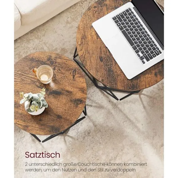 Rootz Living Småbord>Rootz 2-delade sidobord - Ändbord - Vintage Brun - Bläcksvart - Spånskiva och stål - 60 cm x 45 cm & 50 cm x 40 cm - 9,8 kg