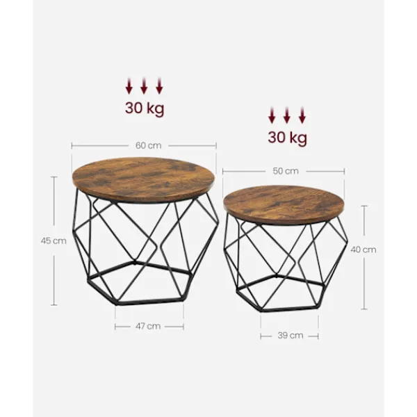 Rootz Living Småbord>Rootz 2-delade sidobord - Ändbord - Vintage Brun - Bläcksvart - Spånskiva och stål - 60 cm x 45 cm & 50 cm x 40 cm - 9,8 kg