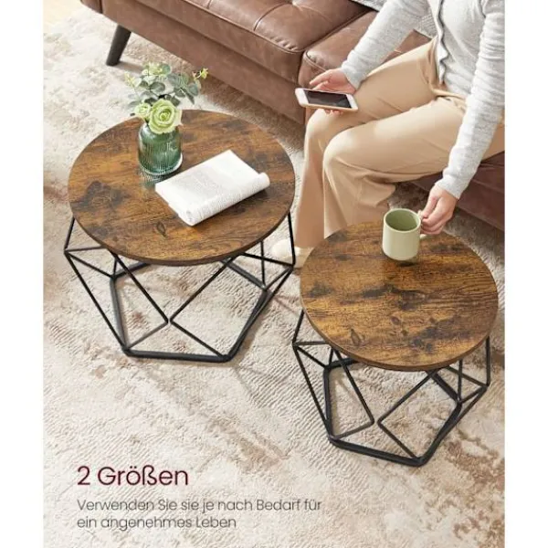 Rootz Living Småbord>Rootz 2-delade sidobord - Ändbord - Vintage Brun - Bläcksvart - Spånskiva och stål - 60 cm x 45 cm & 50 cm x 40 cm - 9,8 kg