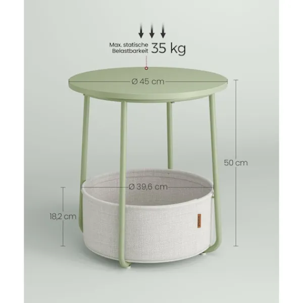 Rootz Living Småbord>Rootz 3-delat sidobord - Tygkorg - Förvaringsorganisatör - Spånskiva Stål Polyester - Laurel Green Creme White - 45cm x 50cm x 50cm - 39,6cm x 18,2cm | Fyndiq