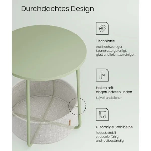 Rootz Living Småbord>Rootz 3-delat sidobord - Tygkorg - Förvaringsorganisatör - Spånskiva Stål Polyester - Laurel Green Creme White - 45cm x 50cm x 50cm - 39,6cm x 18,2cm | Fyndiq
