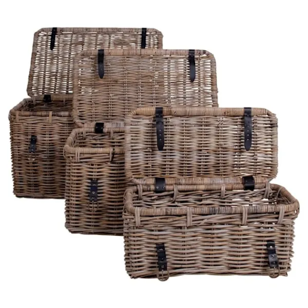 Rootz Living Kistor & Koffertar>Rootz Depok 3 -stycken Set Storage Trunks - Rattan Chests - Wicker Bins - Versatile Storage - 81x51x48cm, 71x41x41cm, 61x30x29cm
