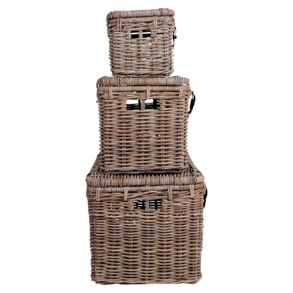 Rootz Living Kistor & Koffertar>Rootz Depok 3 -stycken Set Storage Trunks - Rattan Chests - Wicker Bins - Versatile Storage - 81x51x48cm, 71x41x41cm, 61x30x29cm