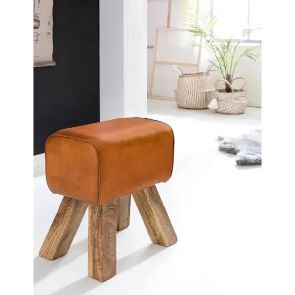 Rootz Living Pallar>Rootz Design sittpall brun 40 x 30 x 47 cm Klädselpall Läderpall - Fotpall Fotstöd