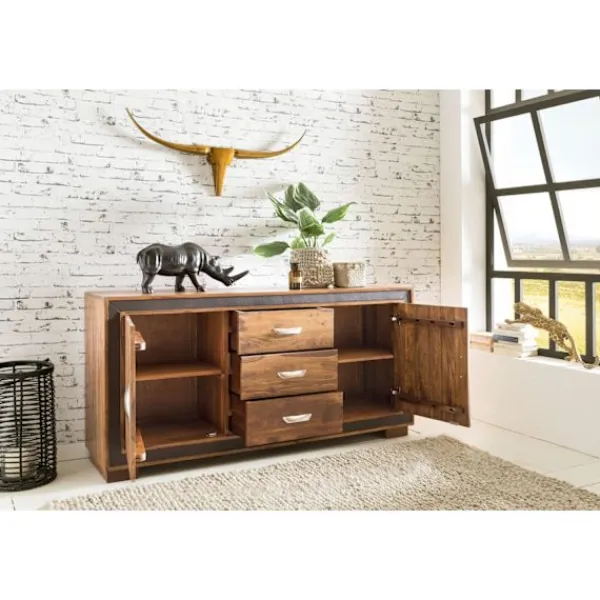 Rootz Living Byråer>Rootz Design skänk Sheesham massivt trä med konstläder 160x44x80