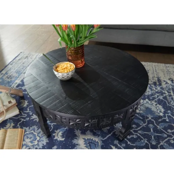 Rootz Living Soffbord>Rootz design soffbord 80x36x80 cm Mango massivträ soffbord runt svart - Vardagsbord trä Saloonbord massivt - Bord vardagsrum orientaliskt - Soffbord l | Fyndiq