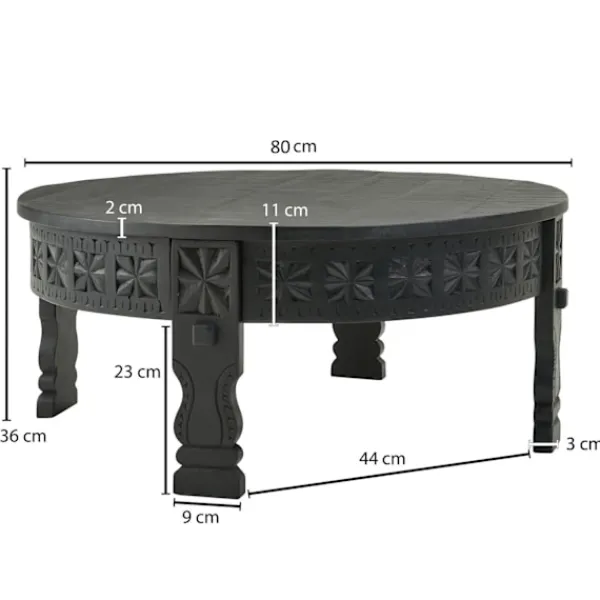 Rootz Living Soffbord>Rootz design soffbord 80x36x80 cm Mango massivträ soffbord runt svart - Vardagsbord trä Saloonbord massivt - Bord vardagsrum orientaliskt - Soffbord l | Fyndiq