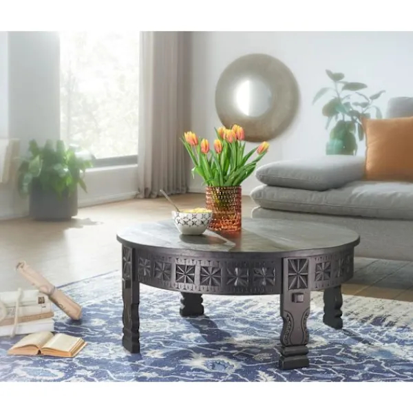 Rootz Living Soffbord>Rootz design soffbord 80x36x80 cm Mango massivträ soffbord runt svart - Vardagsbord trä Saloonbord massivt - Bord vardagsrum orientaliskt - Soffbord l | Fyndiq