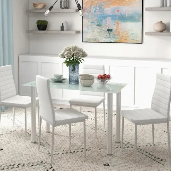 Rootz Living Matgrupper>Rootz Dining Group - Matbord med 4 stolar - Modern design - Glasbord - konstläder - Vit - 120cm x 60cm x 97cm