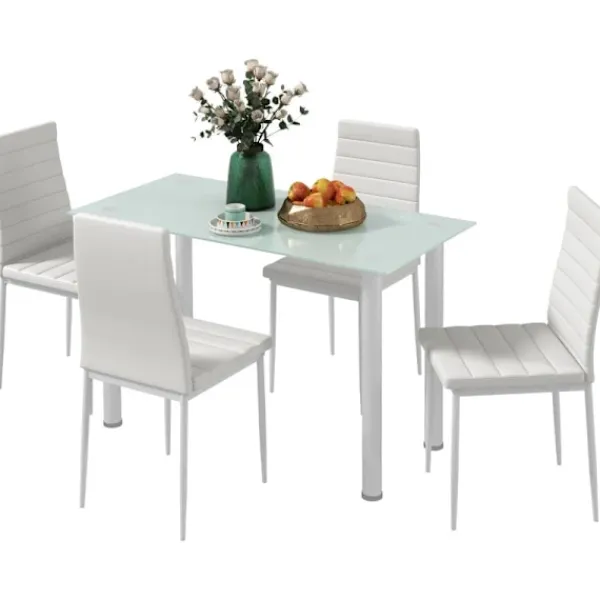 Rootz Living Matgrupper>Rootz Dining Group - Matbord med 4 stolar - Modern design - Glasbord - konstläder - Vit - 120cm x 60cm x 97cm